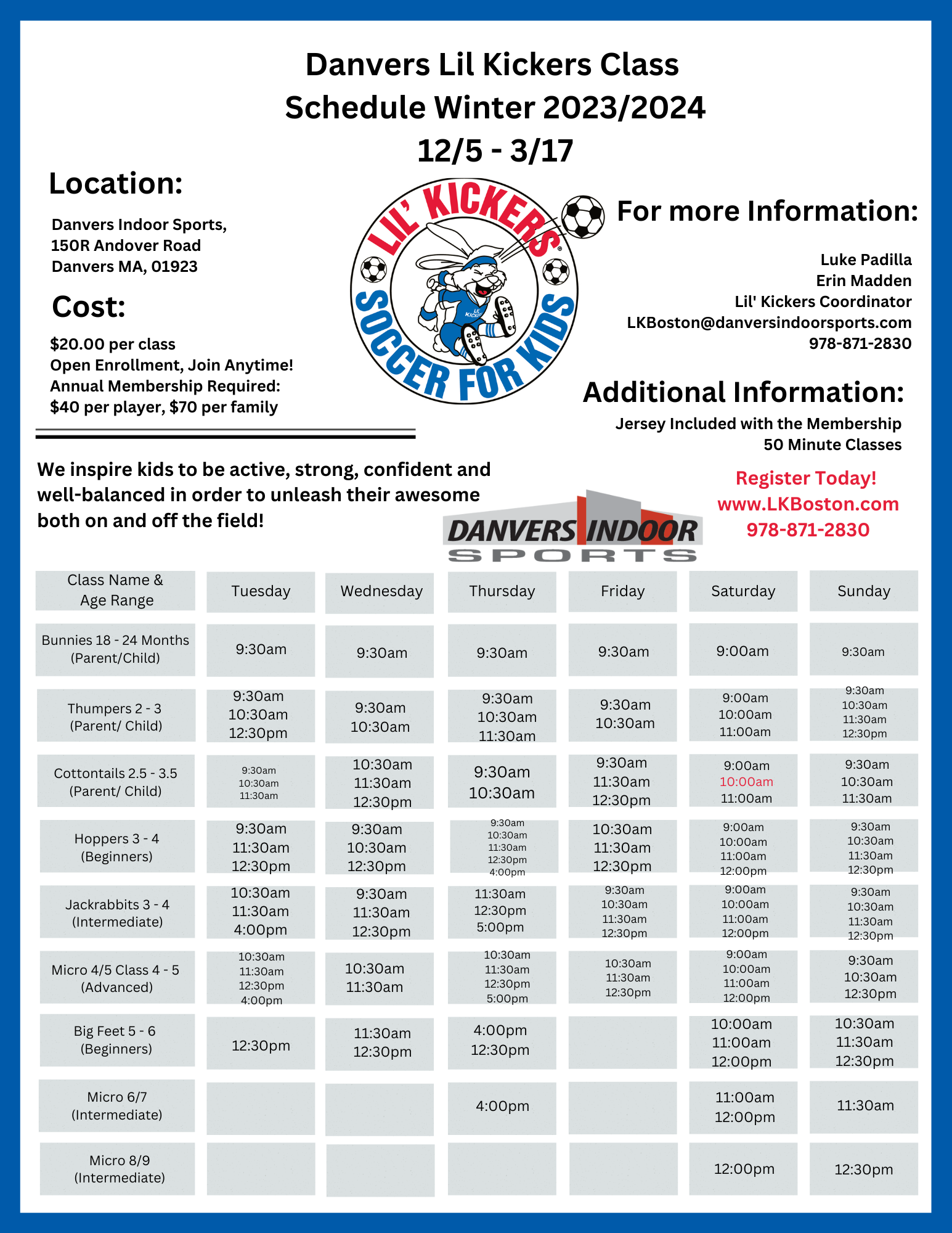 Schedules Lil' Kickers Boston